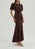 Sidney Satin Maxi Dress With Peplum | Cocoa