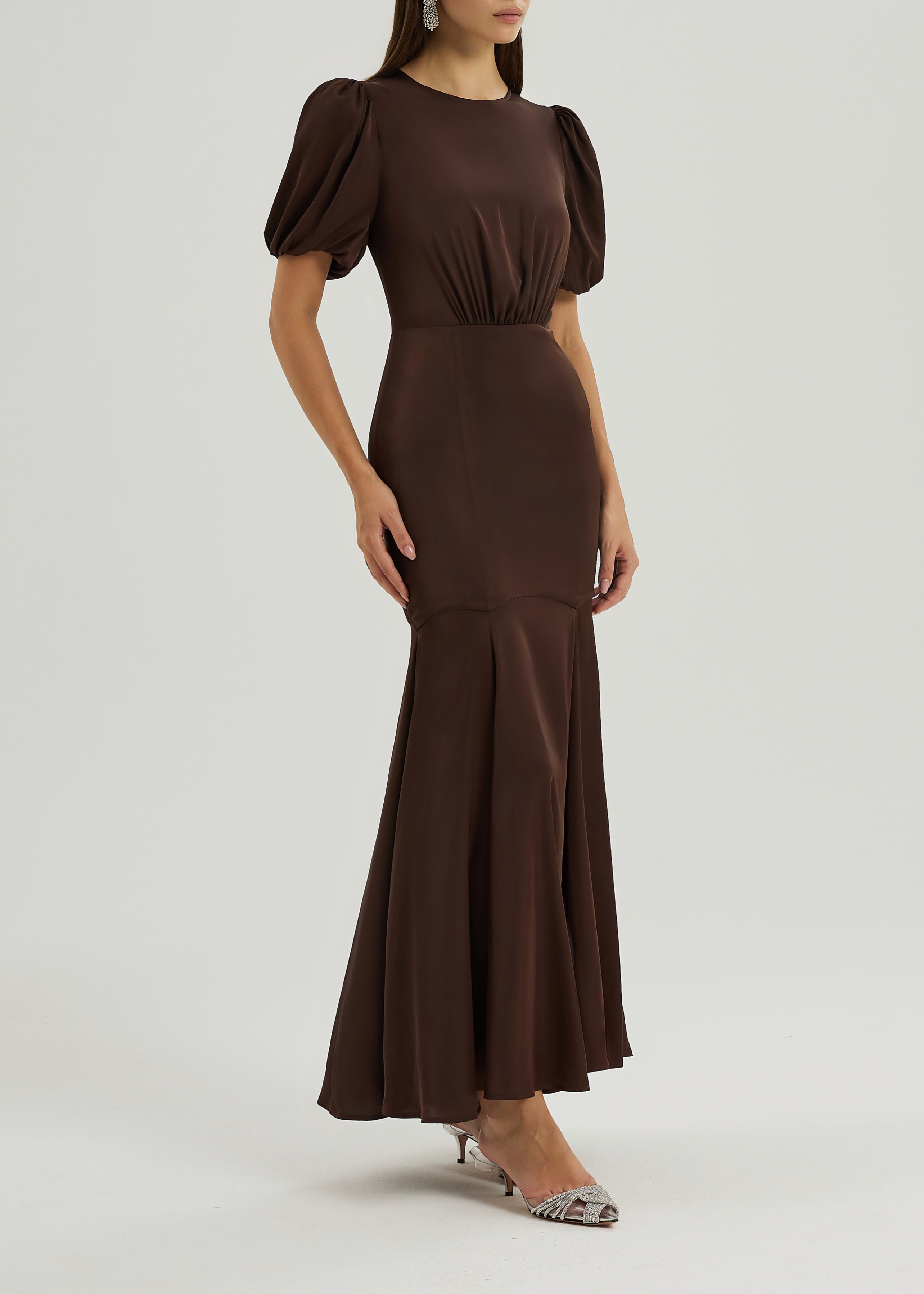 Sidney Satin Maxi Dress With Peplum | Cocoa