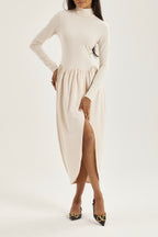 Valentina High Neck Jersey Drape Dress | Ivory