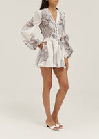 Tillie Embroidered Cotton Playsuit | White/Merlot