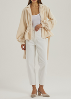 Palais Belted Peplum Cardigan | Ivory Blush