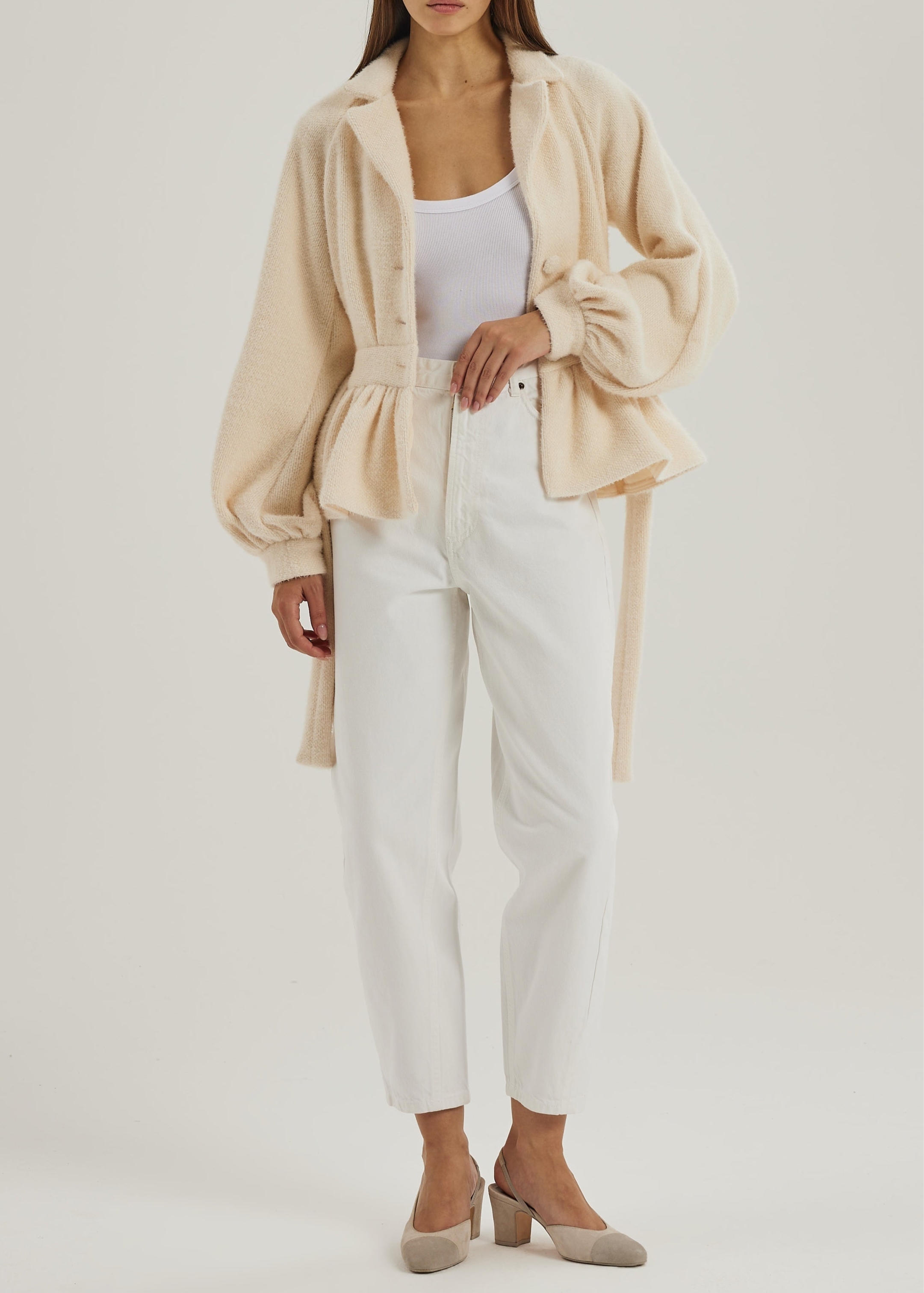 Palais Belted Peplum Cardigan | Ivory Blush