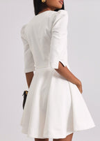 Roma Elegant Denim Day Dress | White