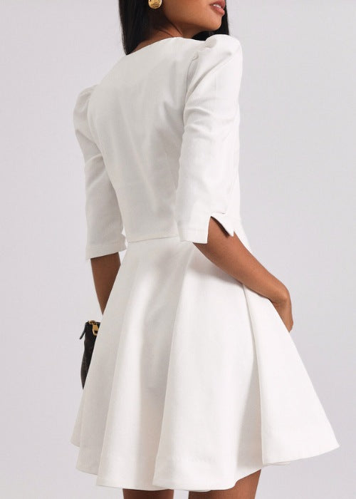 Roma Elegant Denim Day Dress | White