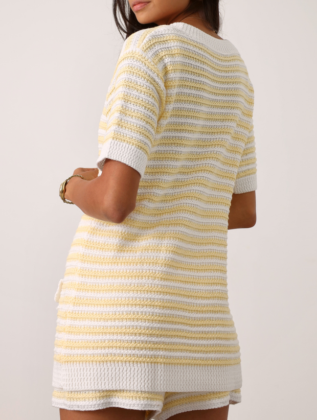 Marcia Resort Stripe Cardigan |  Pastel Lemon/White