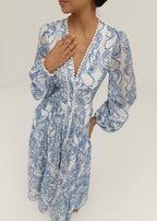 Estella Embroidered Luxe Flowing Dress | Sea Blue