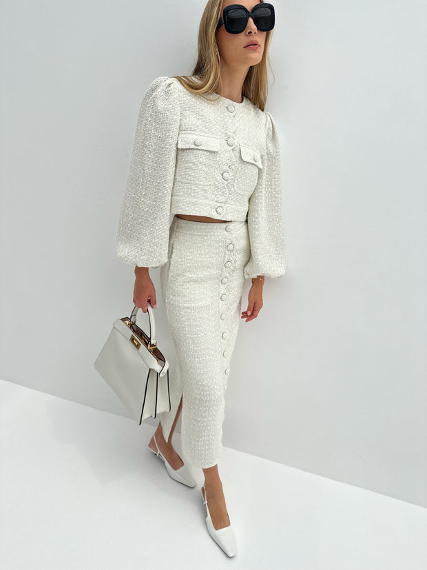  Ivory Scallop Button Skirt