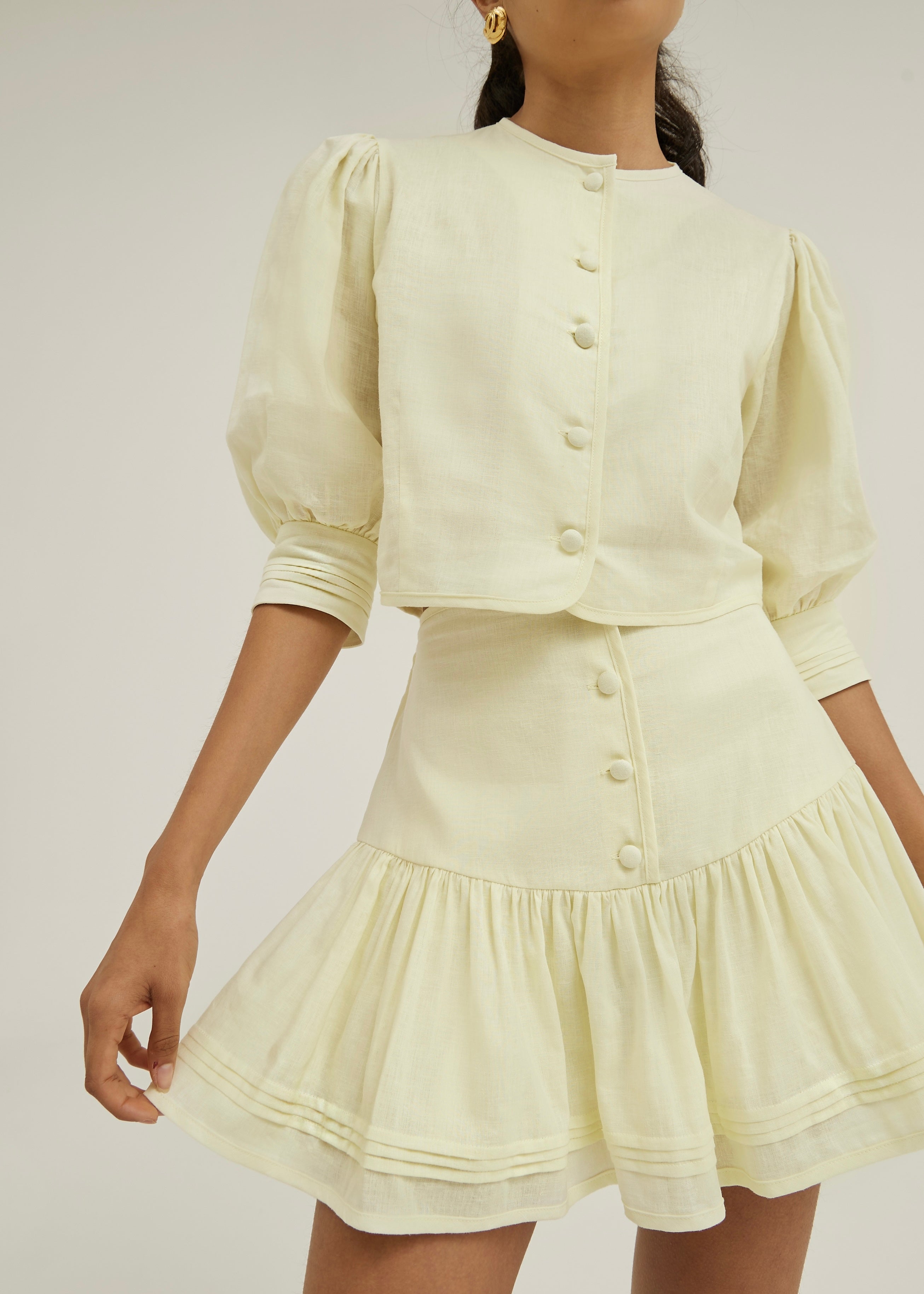 Laney Tiered Linen Frill Skort | Pastel Lemon