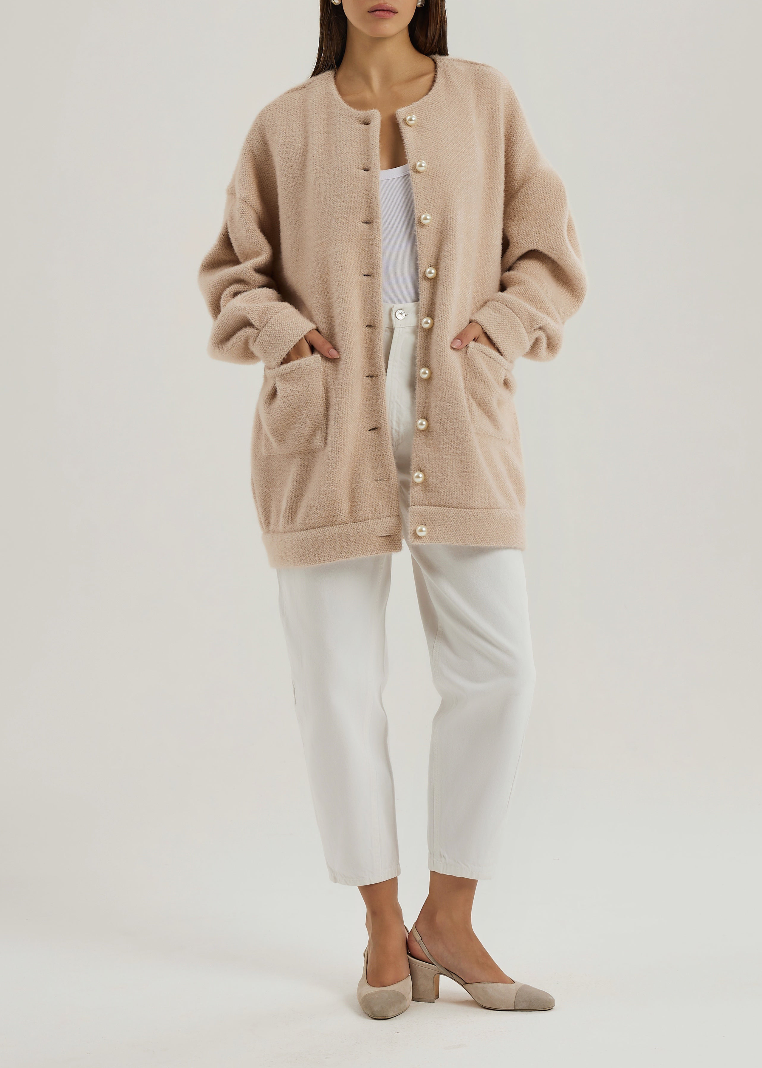 Corrine Pearl Button Cardigan Coat | Blush
