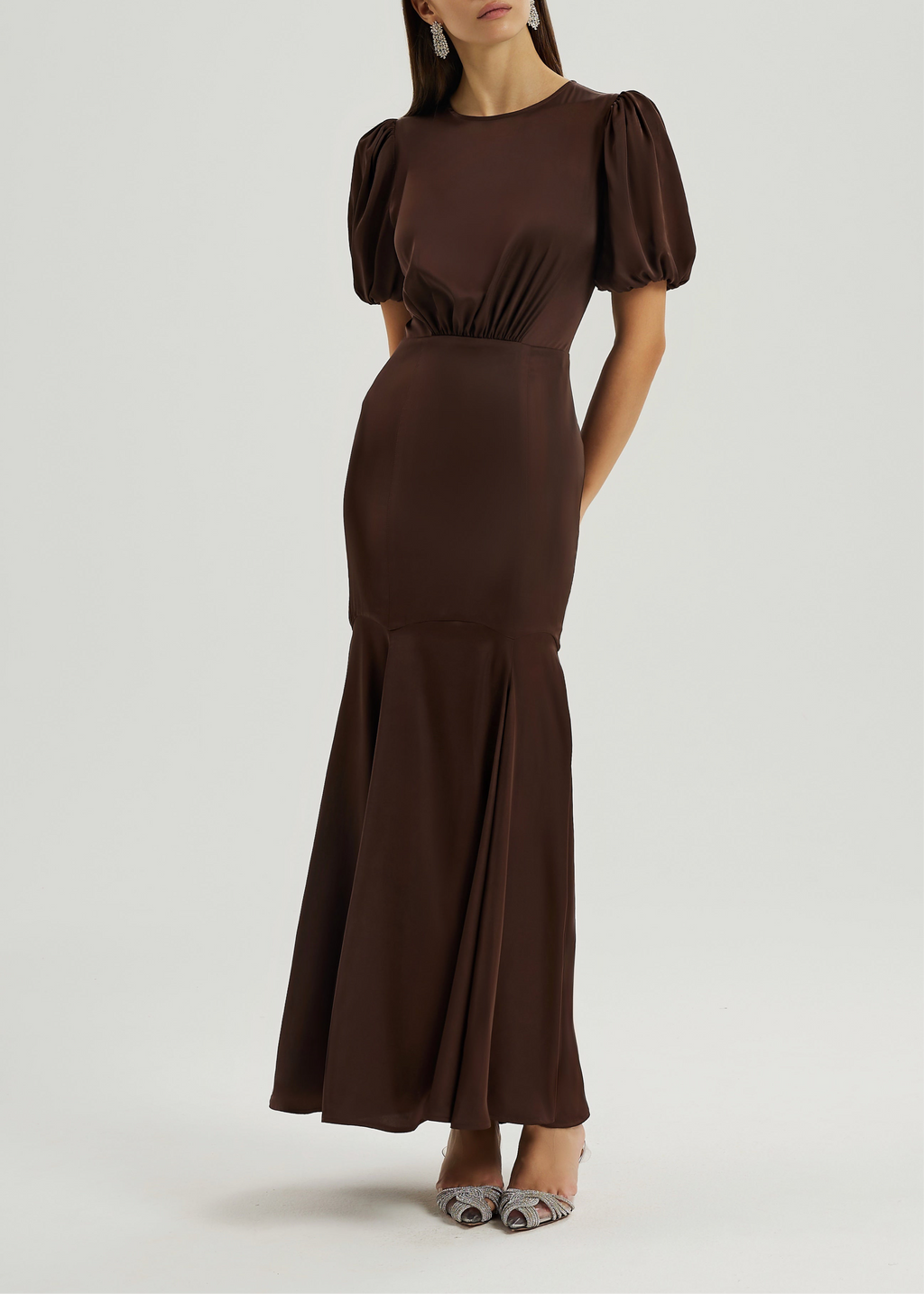 Sidney Satin Maxi Dress With Peplum | Cocoa