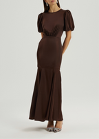 Sidney Satin Maxi Dress With Peplum | Cocoa