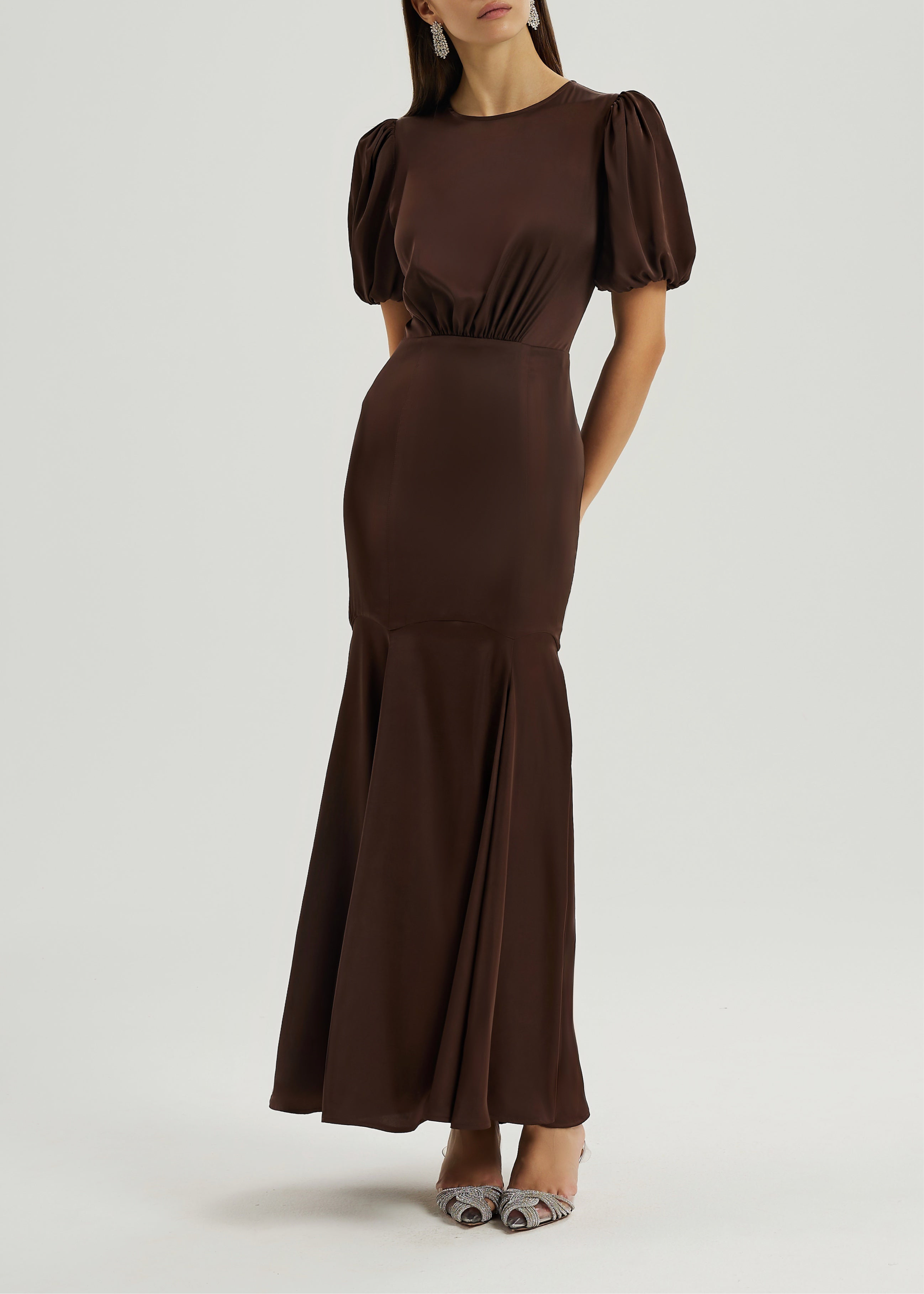 Sidney Satin Maxi Dress With Peplum | Cocoa