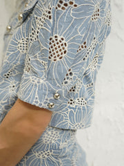 Astoria Embroidered Button Through Top | Sky Blue