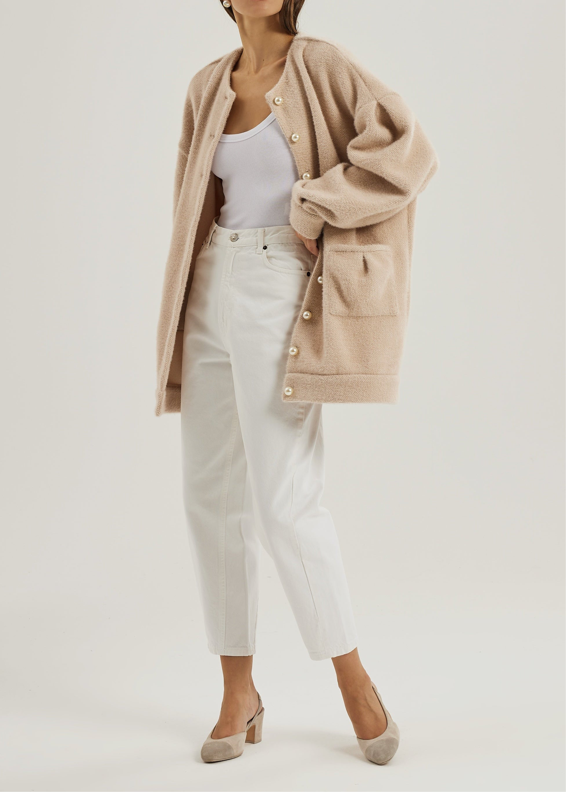 Corrine Pearl Button Cardigan Coat | Blush