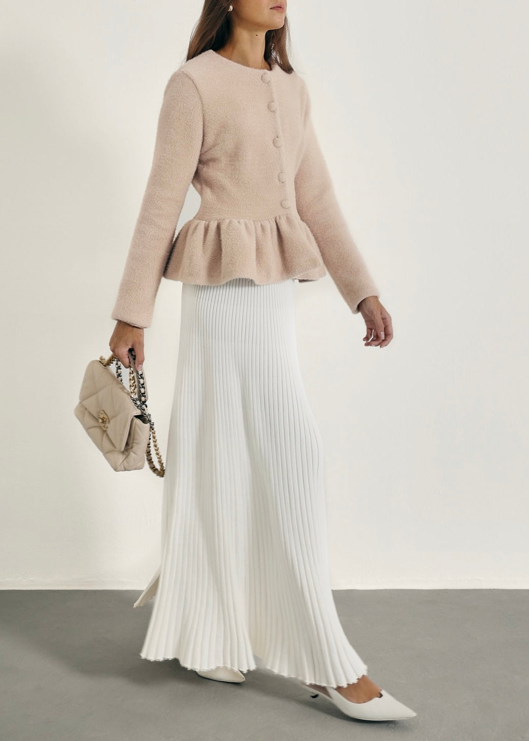 Aurora Peplum Soft Knit Cardigan | Cafe Au Lait