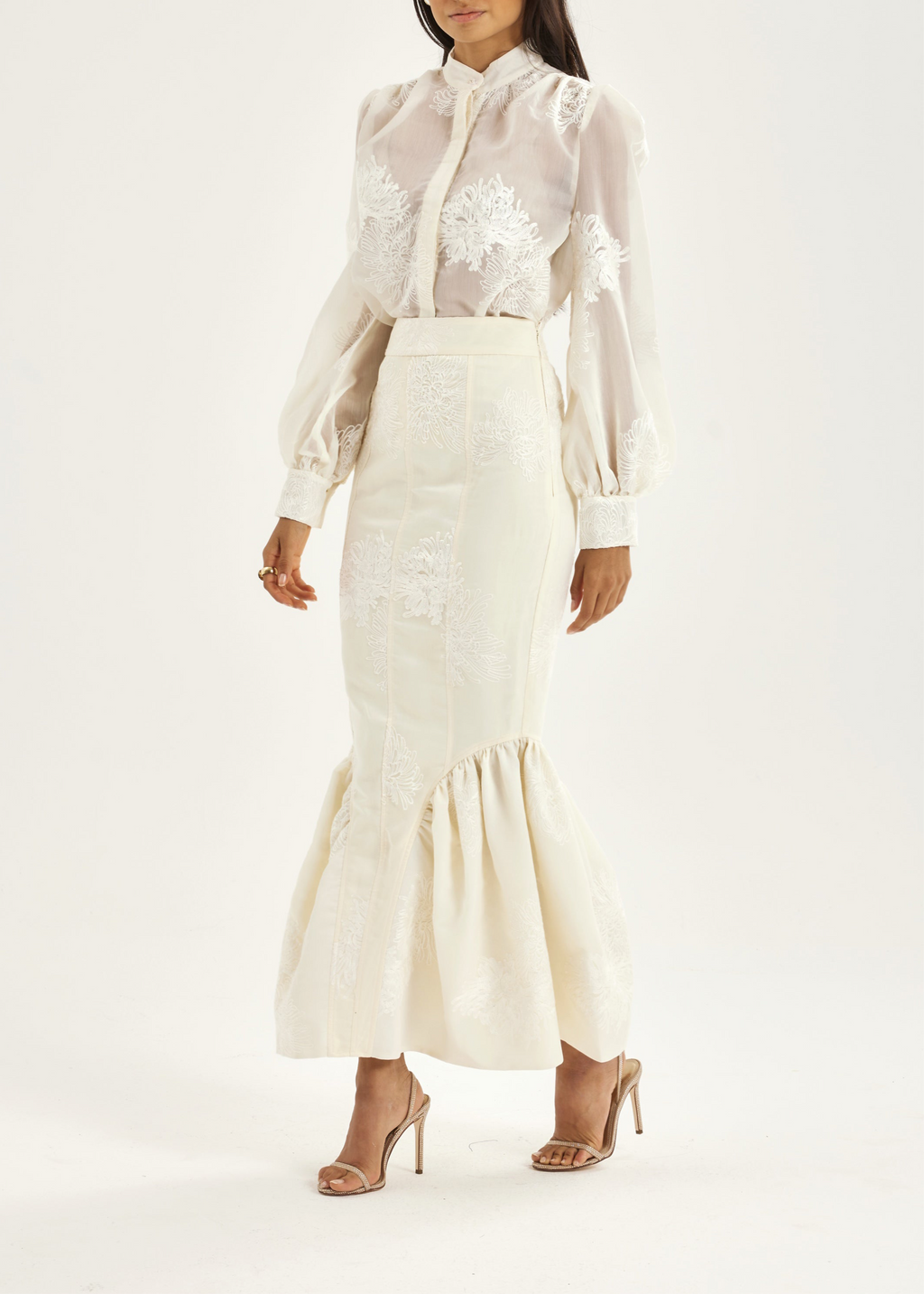 Sophia Panelled & Peplum Pencil Skirt | French Vanilla