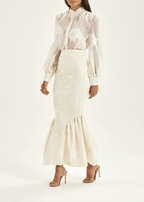 Sophia Panelled & Peplum Pencil Skirt | French Vanilla