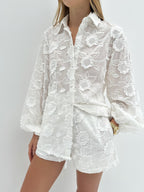 White Cotton Applique Shorts Vita Grace