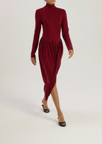 Valentina High Neck Jersey Drape Dress | Garnet
