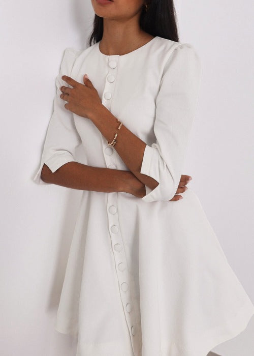 Roma Elegant Denim Day Dress | White