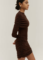 Nikita Jersey Drape Shoulder Short Dress | Dark Mocha