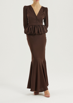 Alexandra Puffball Hem Satin Blouse | Cocoa
