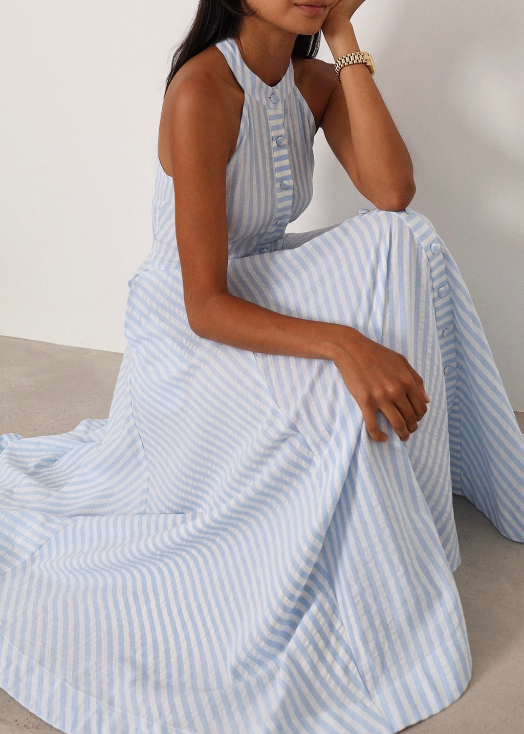 Sybil Cotton Resort Dress | Pale Blue/White
