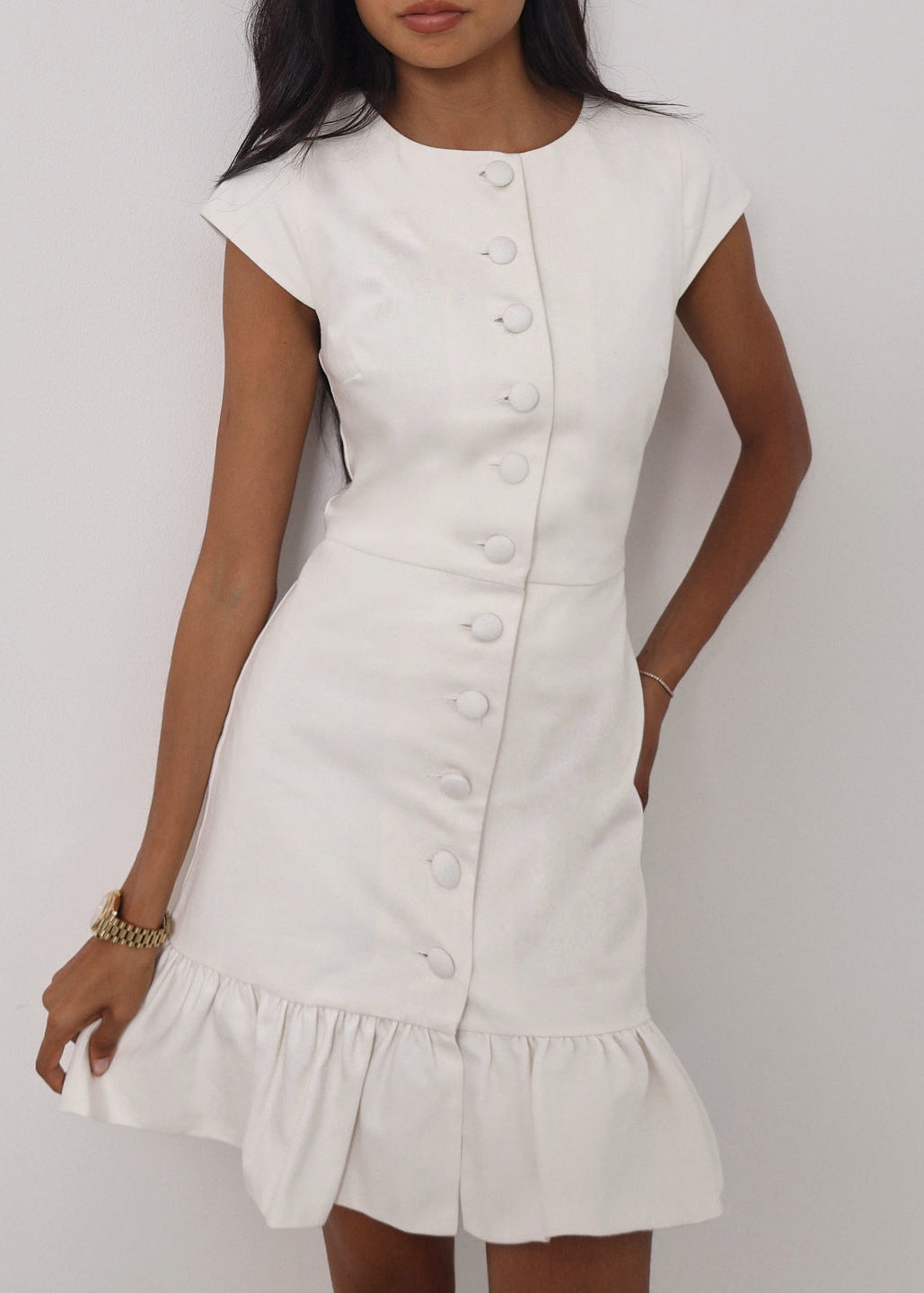 Riann Denim Elegance Dress | White
