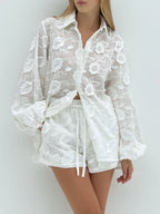White Cotton Applique Shorts