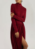 Valentina High Neck Jersey Drape Dress | Garnet