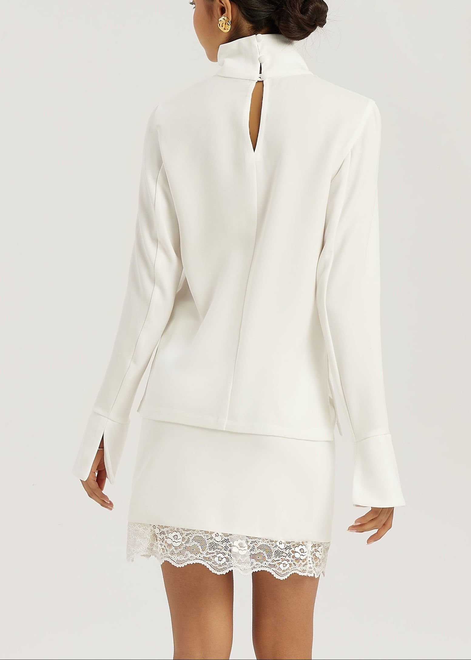 Hayley High Neck Minimal Blouse | Ivory