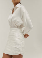 Tyler Premium Satin Shirt Dress | Ivory