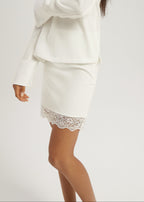Hayley Satin & Lace Trim Skirt | Ivory