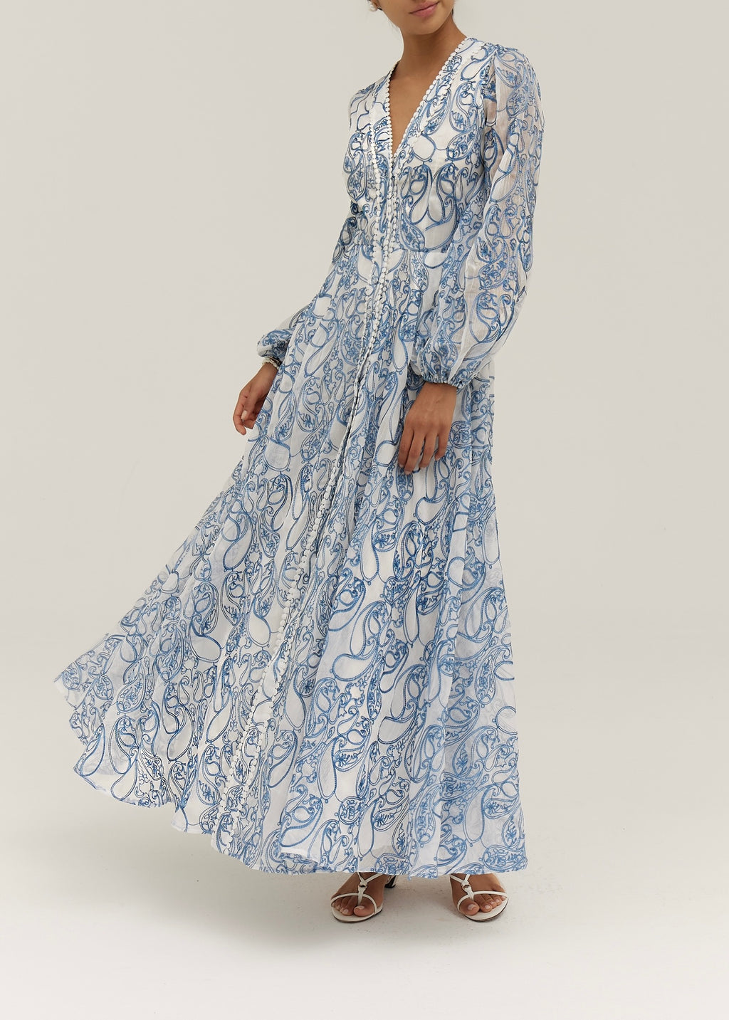 Estella Embroidered Luxe Flowing Dress | Sea Blue