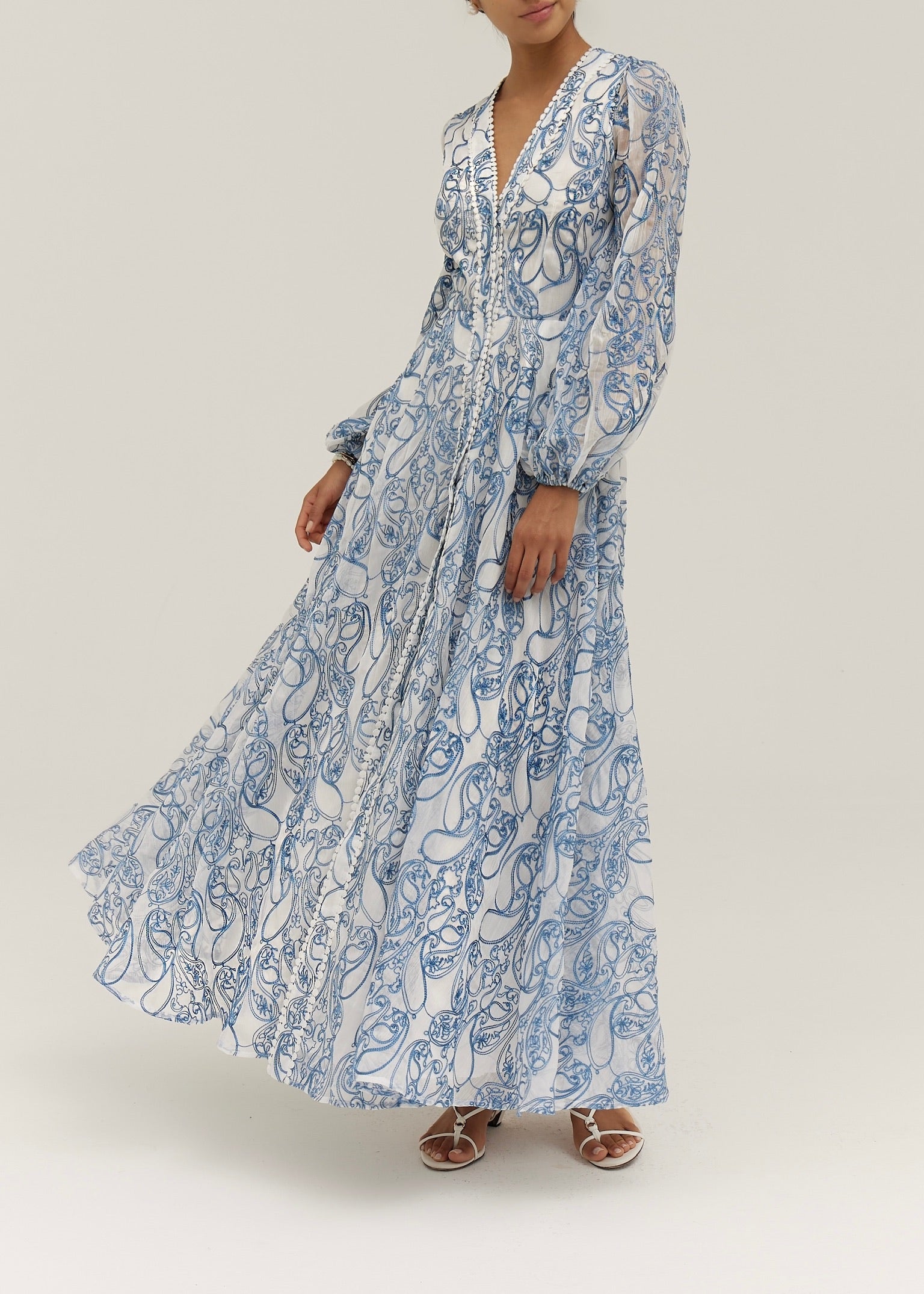 Estella Embroidered Luxe Flowing Dress | Sea Blue