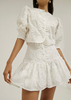 Laney 3D Floral Appliqué Blouse | Island White