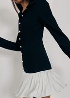 Nayla Pleated Hem Contrast Dress | Navy