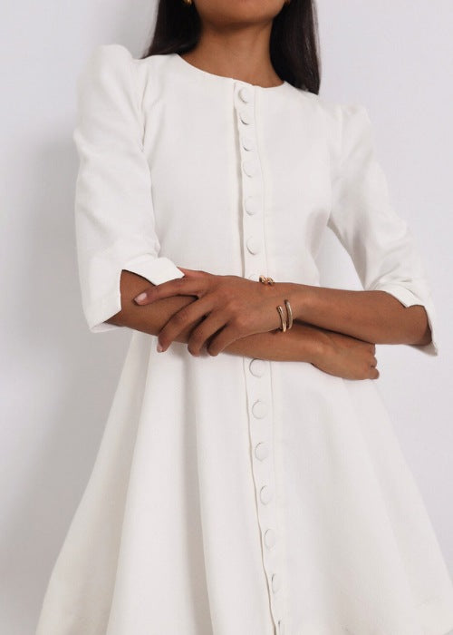 Roma Elegant Denim Day Dress | White