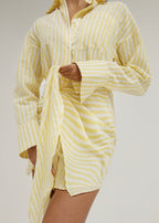 Jackie Stripe Tie Waist Shirt Dress | Lemon/White