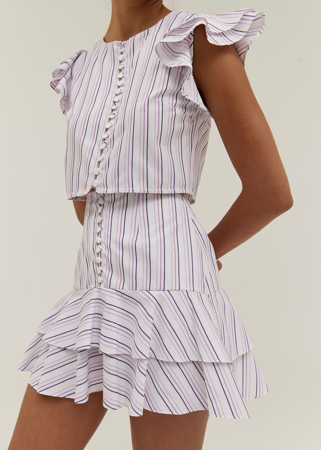 Liza Stripe Frill Hem Skirt | White/Lilac