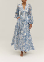 Estella Embroidered Luxe Flowing Dress | Sea Blue
