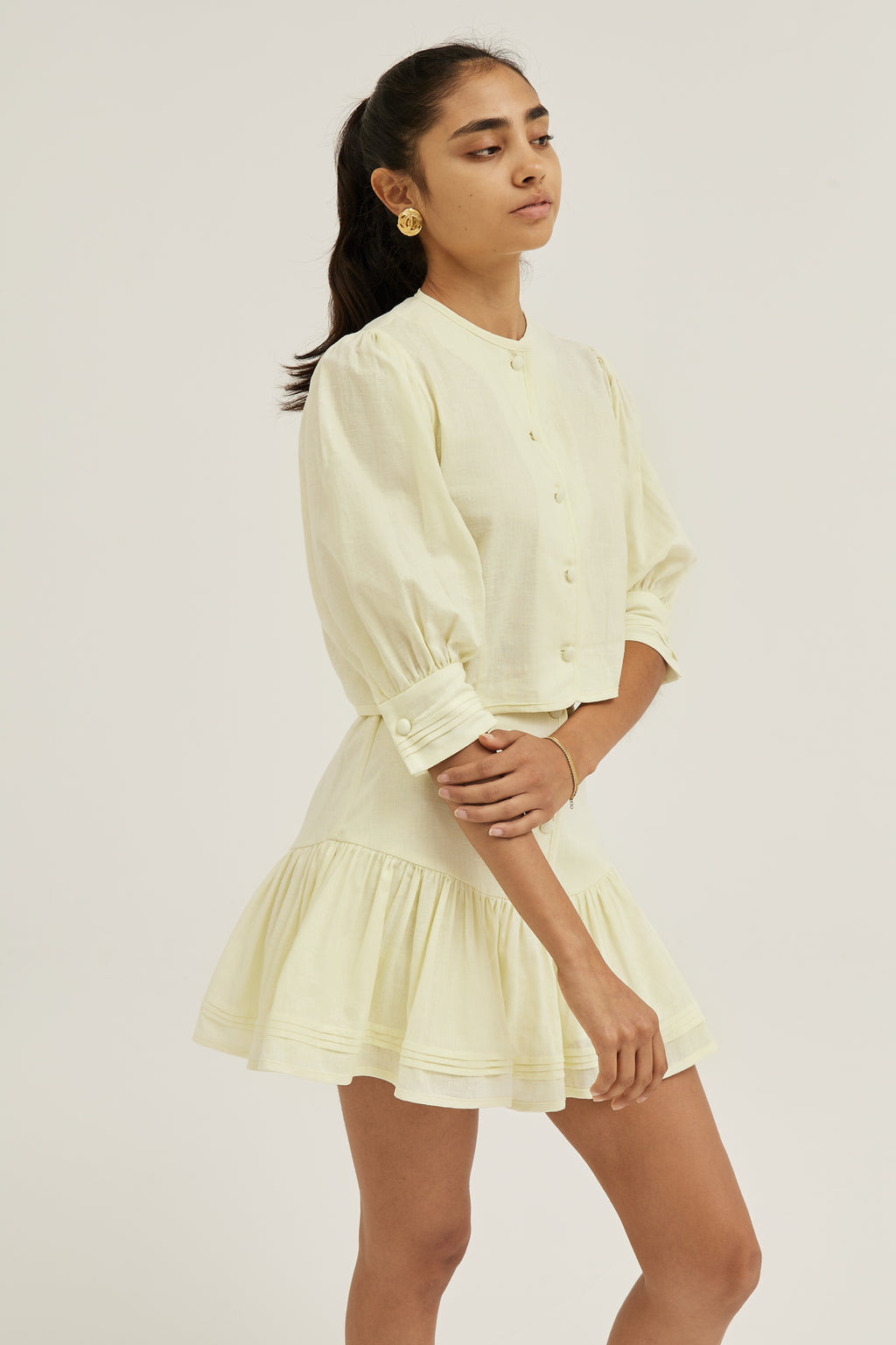 Laney Button Through Linen Blouse | Pastel Lemon