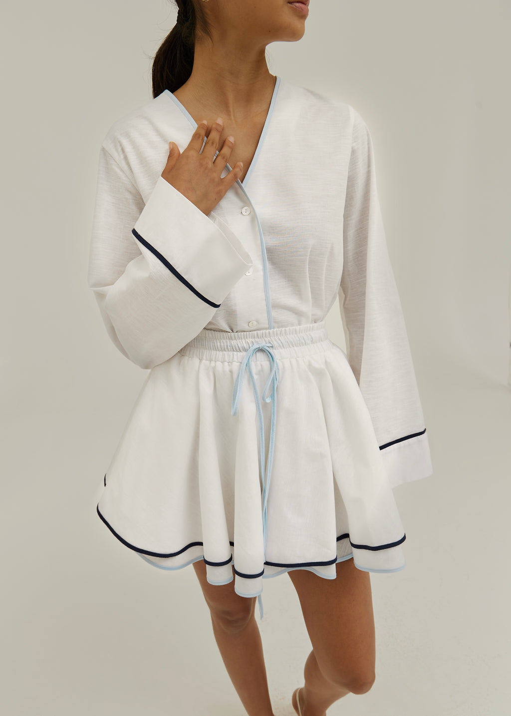 Izzy Contrast Edge Double Layer Skort | White/Blue