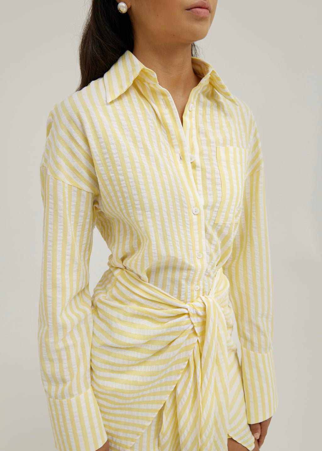 Jackie Stripe Tie Waist Shirt Dress | Lemon/White