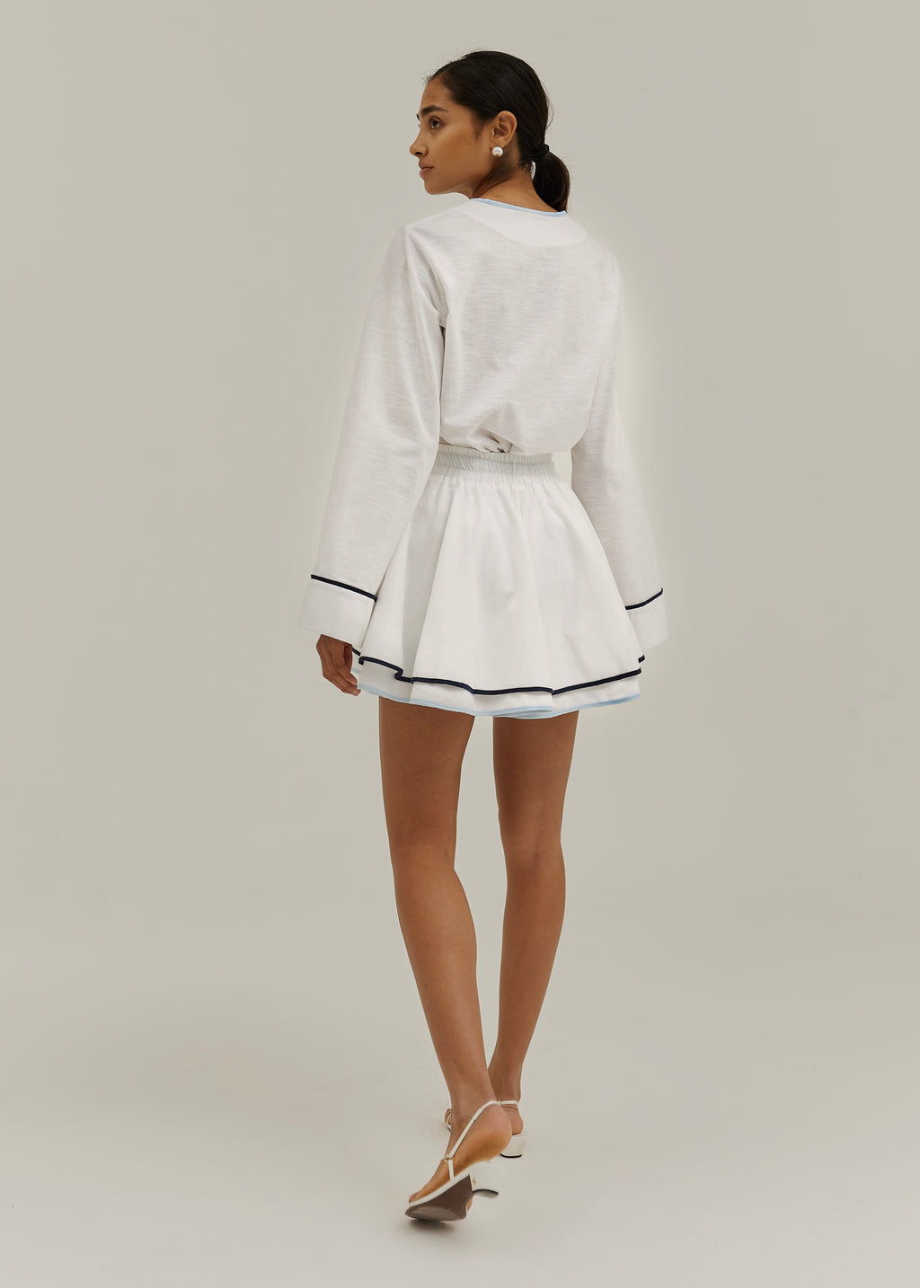 Izzy Contrast Edge Double Layer Skort | White/Blue