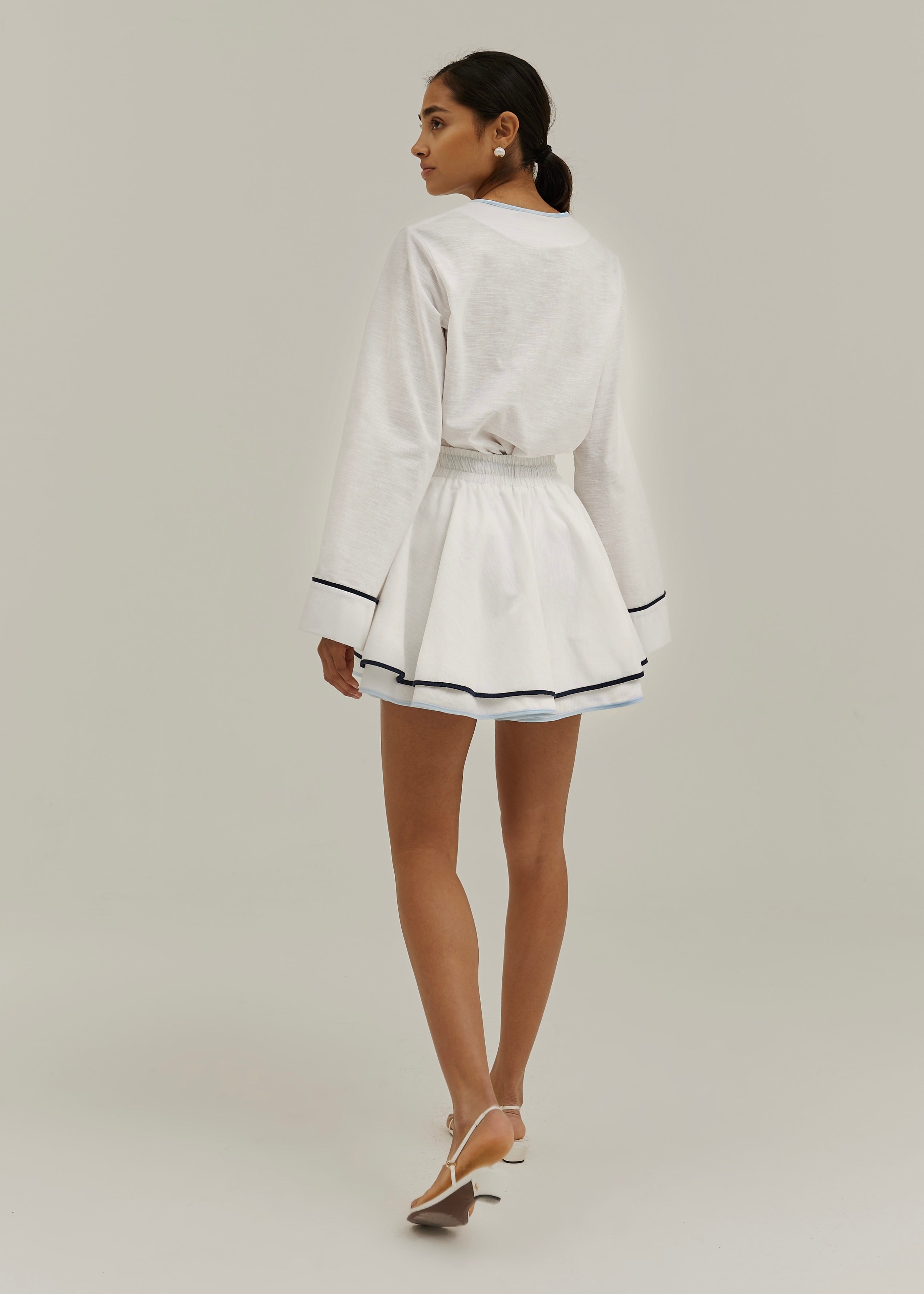 Izzy Contrast Edge Double Layer Skort | White/Blue