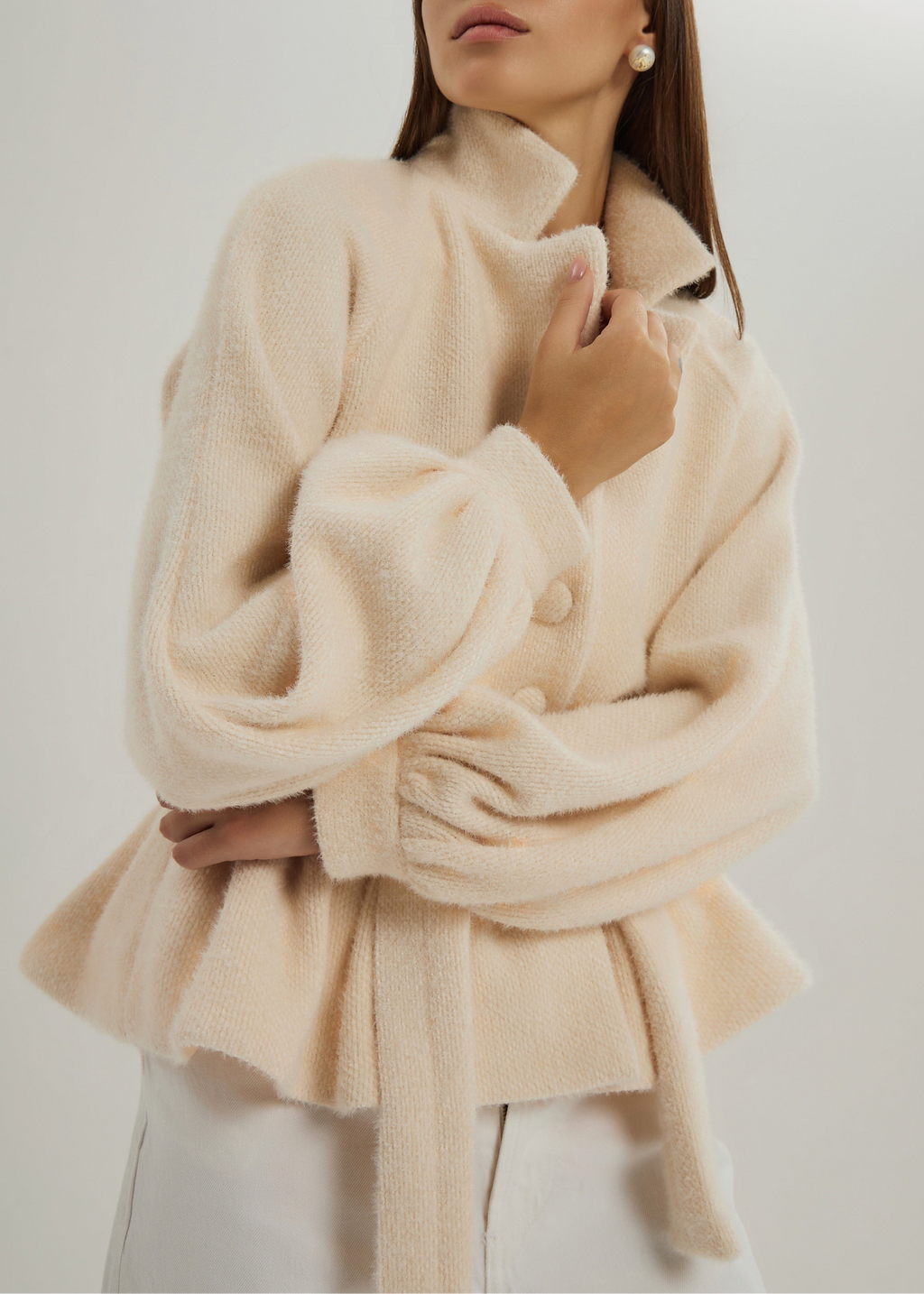 Palais Belted Peplum Cardigan | Ivory Blush