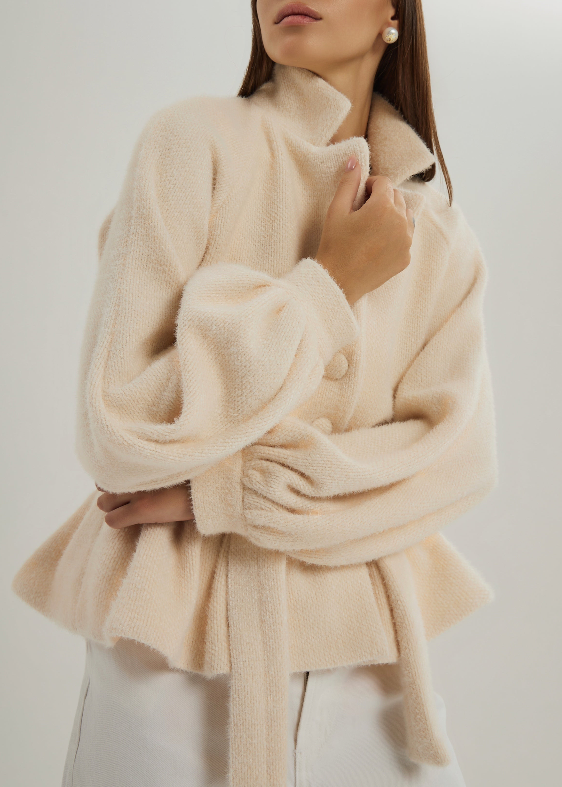 Palais Belted Peplum Cardigan | Ivory Blush