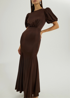 Sidney Satin Maxi Dress With Peplum | Cocoa