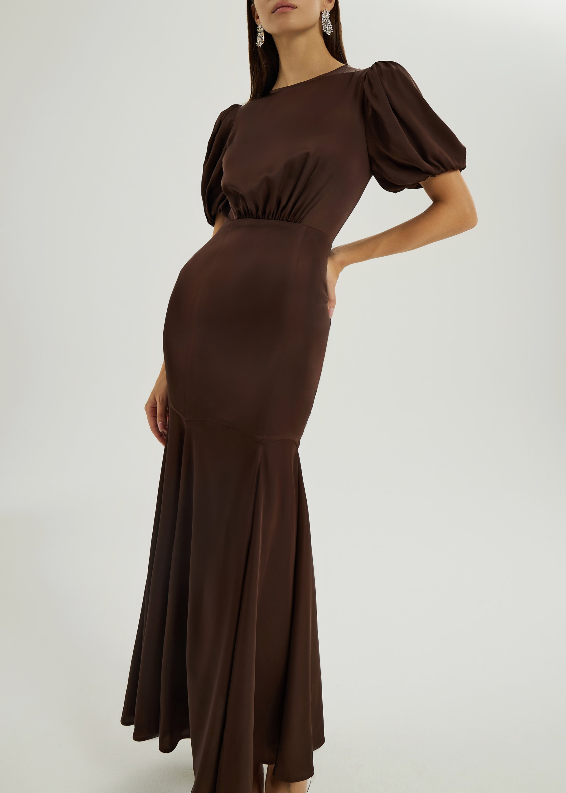 Sidney Satin Maxi Dress With Peplum | Cocoa